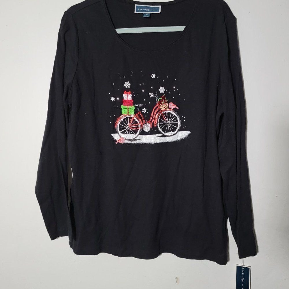 Karen Scott Womens Black Graphic Tee Shirt Size XL